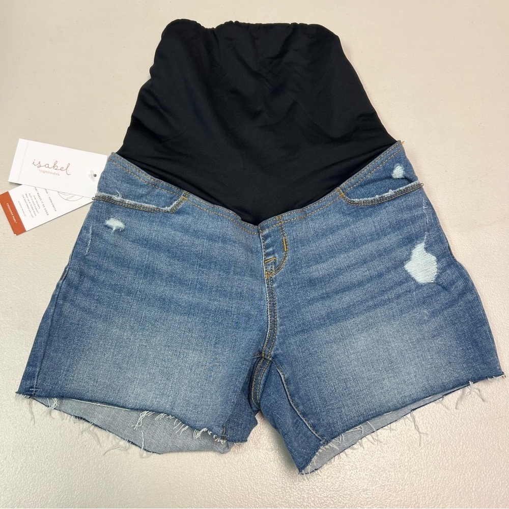Isabel Maternity Super Stretch Blue Denim Midi Short Size 2